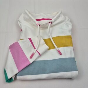 Joules Funnel Neck White‎ Multi Striped Pullover Sweatshirt Sz 8 Beachy Preppy